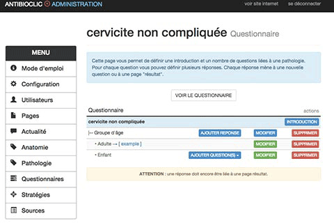 section d'administration sur mesure